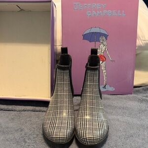 Jeffrey Campbell Black & White Plaid Rain Boots Pink Shoe Box